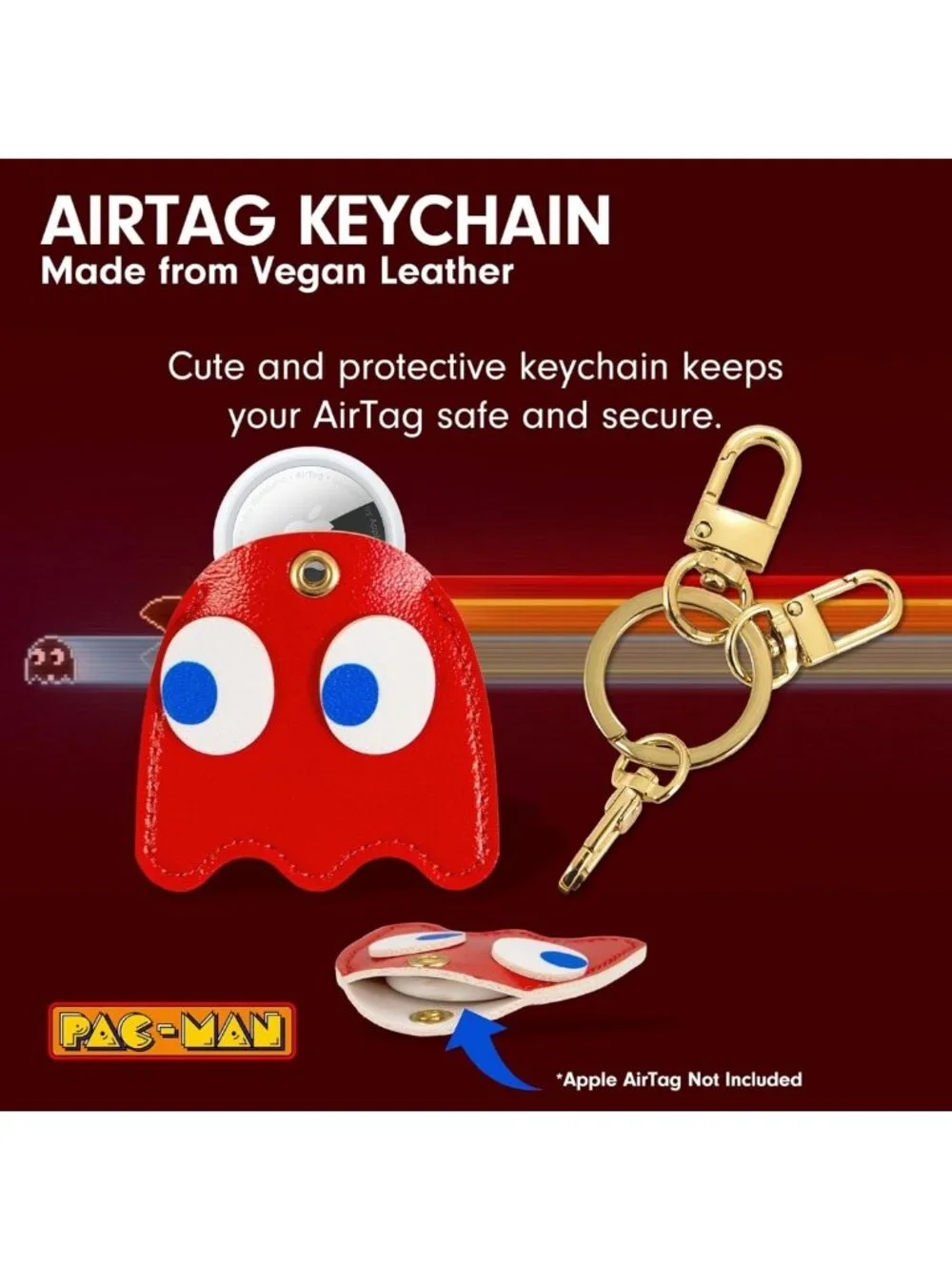 Protective Keychain Case for Apple AirTag | Classic Pac-Man Blinky Charm Cover